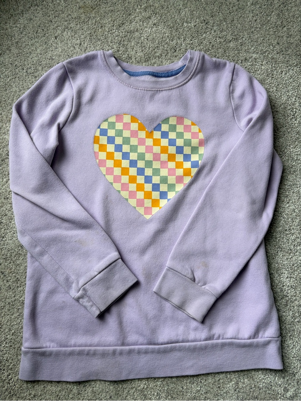 Girls' Cat & Jack Lavender Heart Crewneck Sweatshirt - Pastel Checker Heart